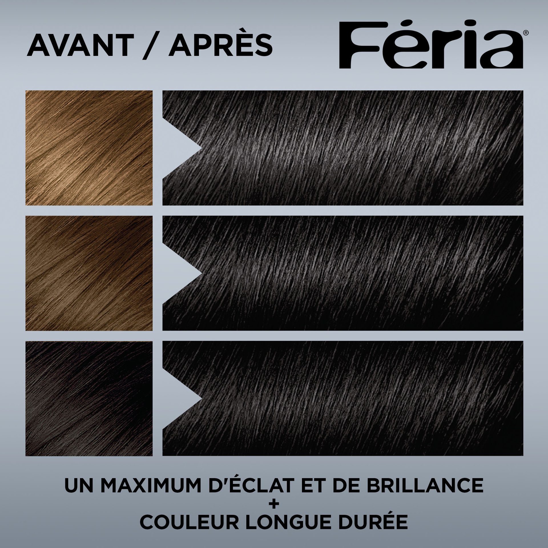 Avant et après la coloration Feria M33 Noir Doux Naturel